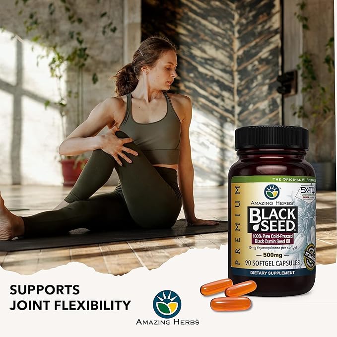 Amazing Herbs Premium Black Seed Oil Capsules - Gluten Free Non GMO Cold Pressed Nigella Sativa Aids in Digestive Health Immune Support- 90 Count (Pack of 2)