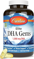 Carlson - Elite DHA Gems 1000 mg DHA Wild Caught Sustainably Sourced Brain Function &amp Healthy Vision 120 Softgels