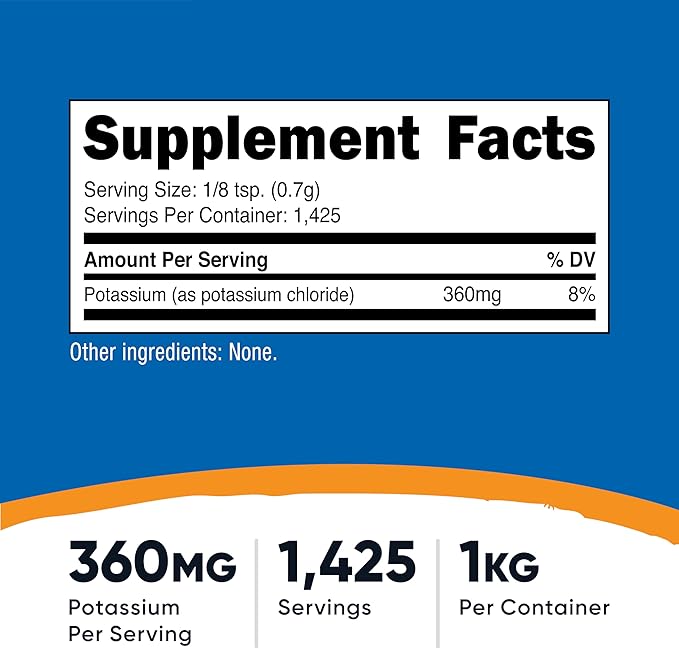 Nutricost Potassium Chloride Powder 1kg - Gluten Free Non-GMO