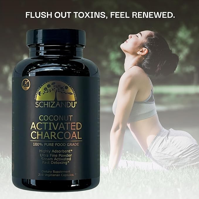 Schizandu Activated Coconut Charcoal Capsules- Supports Health - Vegan Organic Non-GMO No Additives - X-Large Bottle 210 Count - Pack of 2