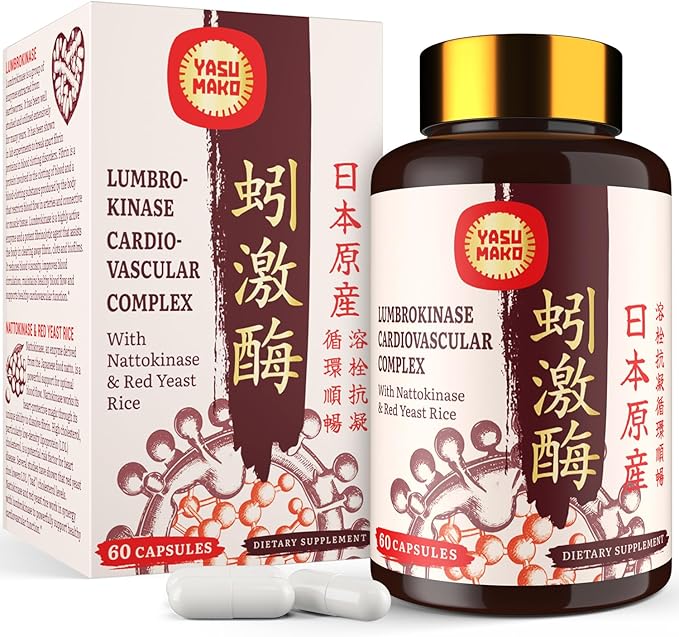 Lumbrokinase 100mg (Max Activity 1000000 LKU)Nattokinase 100mg-2000 FU of Activity and Red Yeast Rice 300mg Potent Lumbrokinase Enzymes Supplement for CirculatoryCognition60 Capsules(Pack of 1)