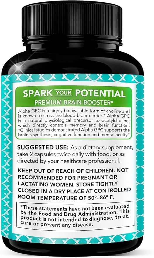 Alpha GPC Choline Supplement 600mg 99%+ Highly Purified Highly Bioavailable Source of Choline180 Veggie Capsules Cognitive Enhancer Nootropic Supports Memory &amp Brain Function Boosts Focus &a