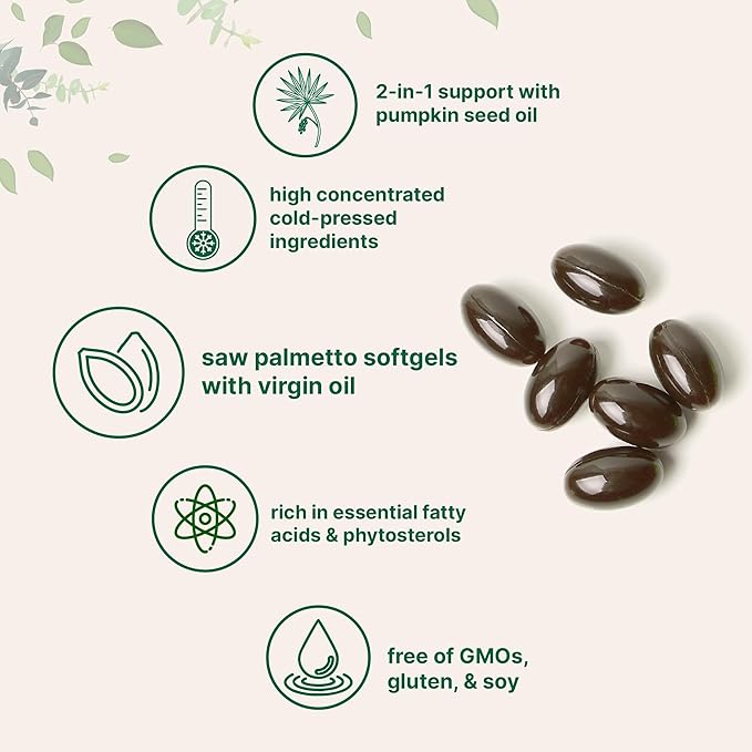 Micro Ingredients Saw Palmetto with Pumpkin Seed Oil for Men 240 Softgels| Cold-Pressed Extract | Virgin Oil Formula | Rich in Essential Fatty Acids &amp Phytosterols | Non-GMO Gluten &amp Soy Fre