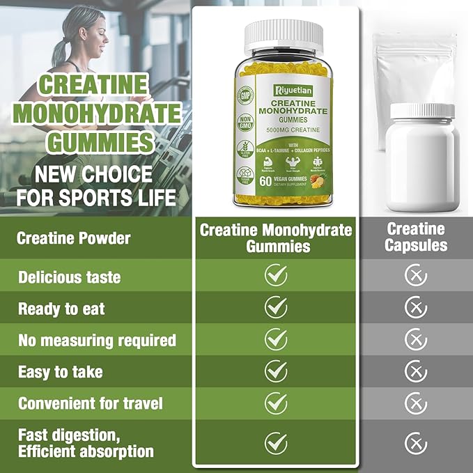Creatine Monohydrate Gummies Creatine for Men &amp Women Chewable Creatine for Enhancing Focus and Endurance 5g Creatine per Serving Sugar-Free 120 Count