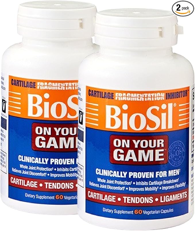 Biosil On Your Game - 60 Veggie Capsules Pack of 2 - with Patented ch-OSA Complex - Increase Collagen Production for Joint Pain Relief Flexibility &amp Range of Motion - GMO Free - 60-Day Supply