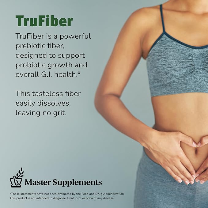Master Supplements TruFiber - 6.35 oz - Prebiotic Fiber to Help Boost Probiotic Growth - Supports Digestive Health - Vegan Gluten Free - 50 Servings