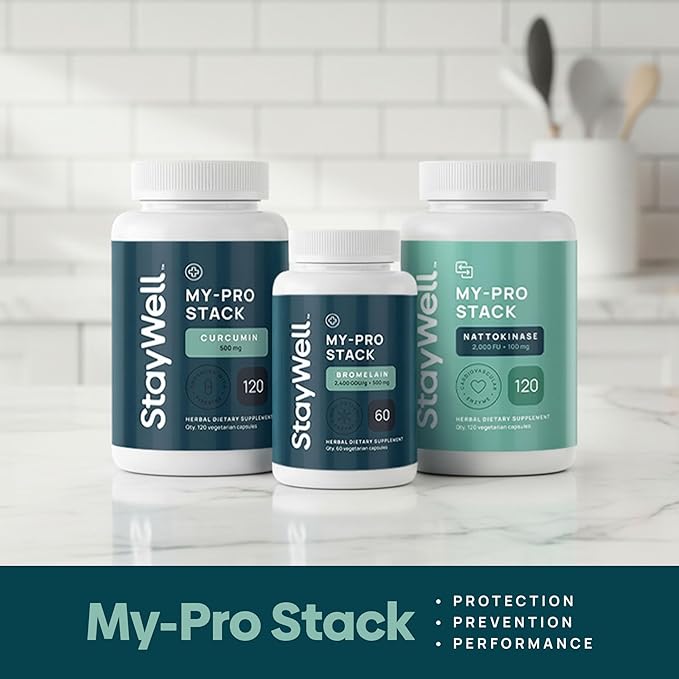 Stay-Well Naturals Spike Protein Supplement | Nattokinase 2000 FU 100mg Bromelain 500mg Curcumin 500 mg 60 Day Supply | Full Protocol of Nattokinase Bromelain Curcumin (3 Bottle Set)