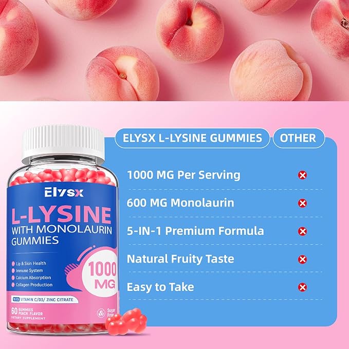 Lysine Monolaurin &amp Liposomal Magnesium Glycinate Gummies Lip &amp Oral Health Immune Muscle &amp Relax
