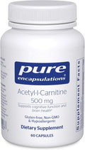 Pure Encapsulations Acetyl-L-Carnitine 500 mg - Memory &amp Brain Supplement - Brain Support &amp Focus* - Gluten Free &amp Non-GMO - 60 Capsules