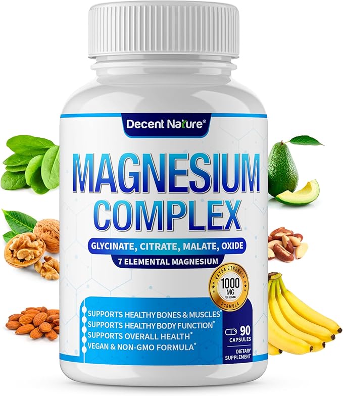 Magnesium Complex 7 Elemental Magnesium Supplement 1000mg – Magnesium Glycinate Citrate Malate Taurate Oxide Aspartate Orotate Non-GMO 90 Capsules