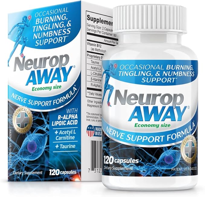 NeuropAWAY Nerve Support Supplement R-Alpha Lipoic Acid to Help Provide Nerve Relief and Health in as Little as 5 Days Acetyl-L-Carnitine Taruine Vitamin B12 L-Citrulline 120 Capsules