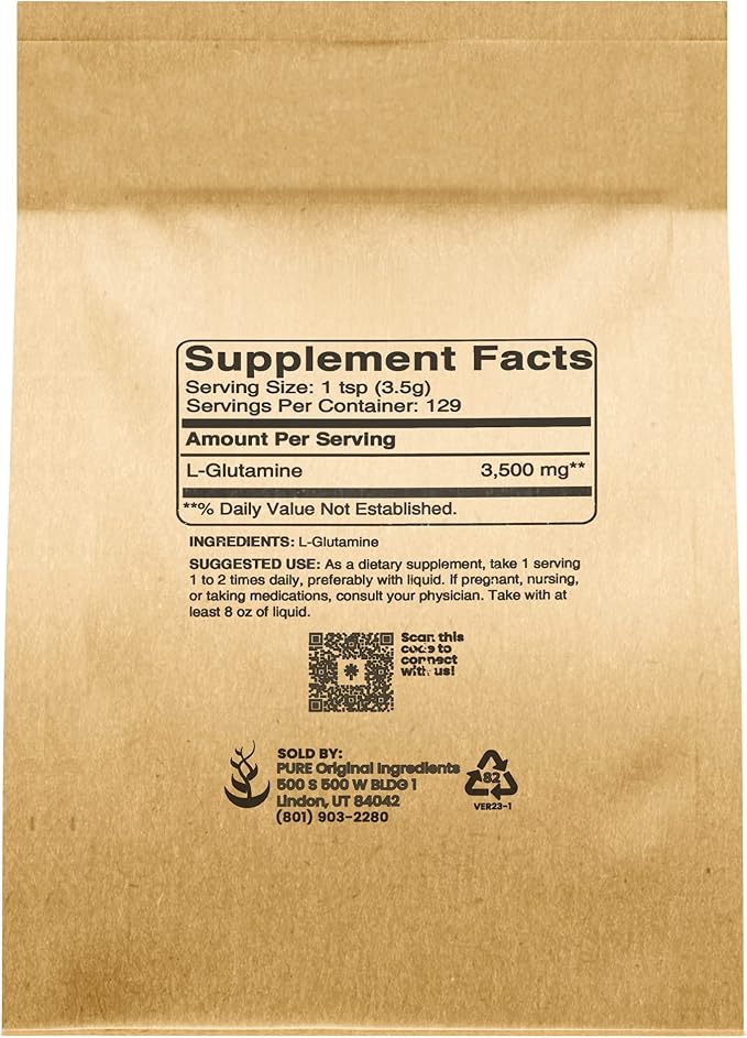PURE ORIGINAL INGREDIENTS L-Glutamine (1lb) Alpha-Amino Acid Supplement Powder Lab-Verified