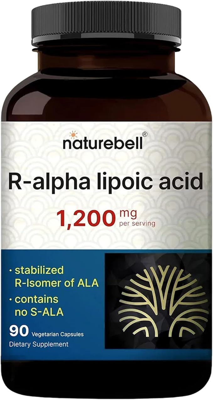 NatureBell R-Alpha Lipoic Acid - 90 Capsules - Delivers 1200mg R-ALA Per Serving - Antioxidant &amp Cellular Energy Support* - Stabilized R-Isomer ALA - Non-GMO &amp Gluten-Free