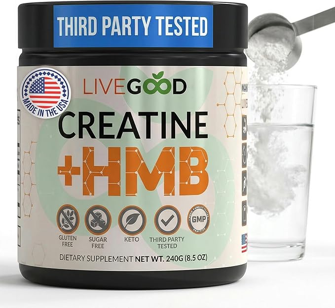 LIVEGOOD Creatine Monohydrate with HMB for Lean Muscle Growth &amp Recovery – HMB Creatine Powder for Men and Women – Unflavored Creatine 30 Servings