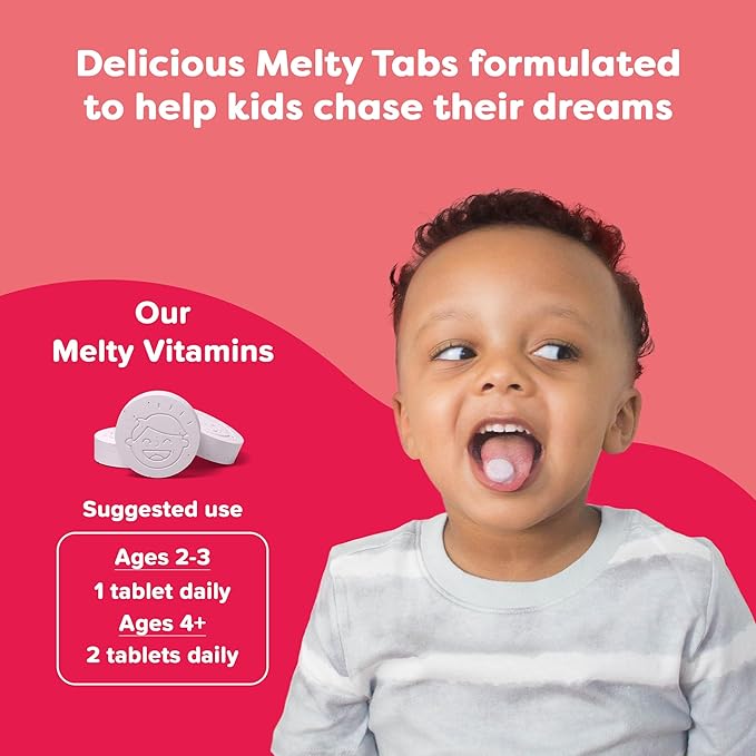 Renzo's Iron Supplements for Kids Dissolvable Vegan Kids Iron Supplement with Vitamin C Sugar-Free Melty Tabs Orange Flavor 90-Count