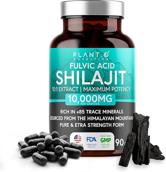 Pure Himalayan Shilajit Capsules - 10000mg Maximum Potency | Fulvic Acid + 85 Trace Minerals | Energy Boost Immune Support Cognitive Function | 90 Veggie Pills for Men &amp Women
