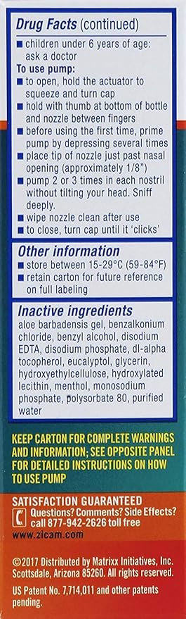 Zicam Intense Sinus Relief No-drip Liquid Nasal Spray with Cooling Menthol &amp Eucalyptus 0.5 Ounce (Pack of 2)