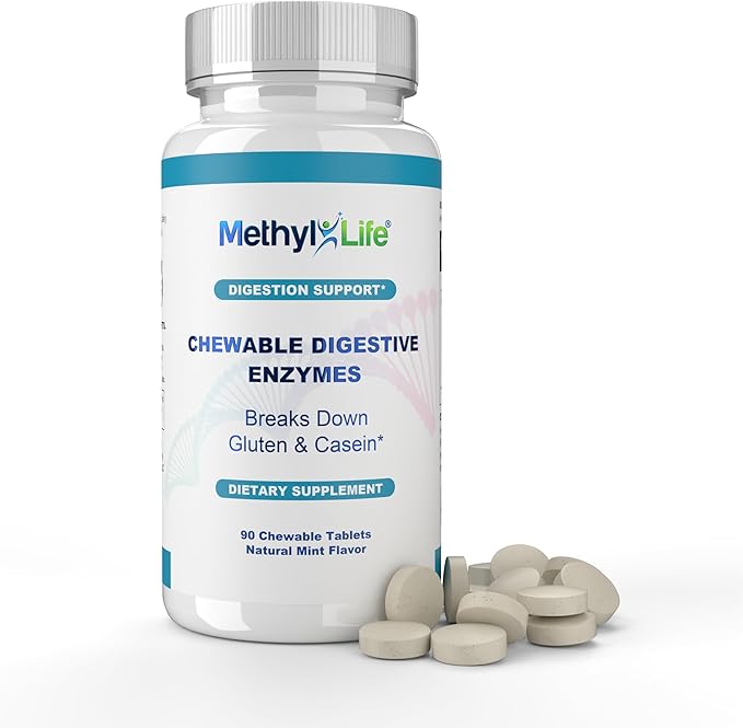 Methyl-Life® Chewable Digestive Enzymes – Broad-Spectrum Plant-Based Enzyme Blend for Balanced Digestion &amp Nutrient Breakdown – Vegan Non-GMO Gluten-Free – Natural Mint-Flavored Tablets | 90 Cou