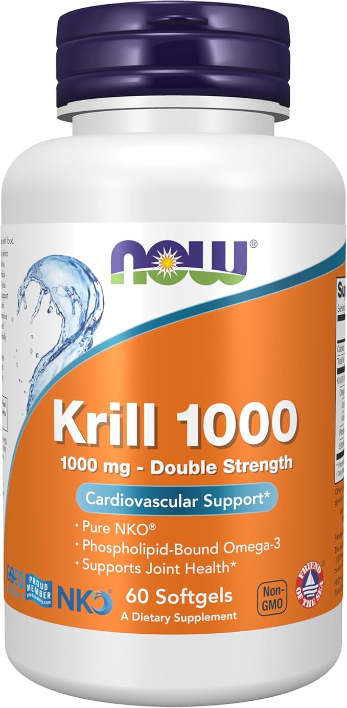 NOW Foods Supplements Neptune Krill Double Strength 1000 mg Phospholipid-Bound Omega-3 60 Softgels