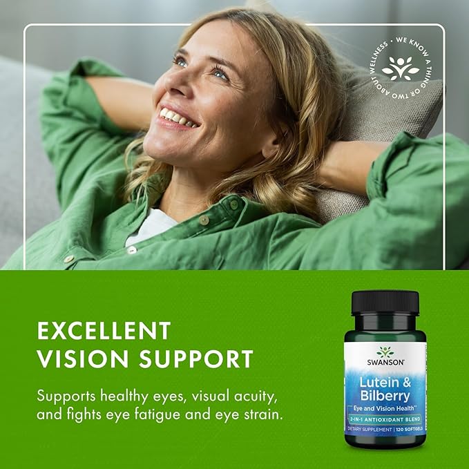 Swanson Standardized Lutein &amp Bilberry - Natural Supplement Promoting Eye Sight &amp Eye Health - Formula to Help Reduce Eye Fatigue &amp Strain - (120 Softgels) (Pack of 2)