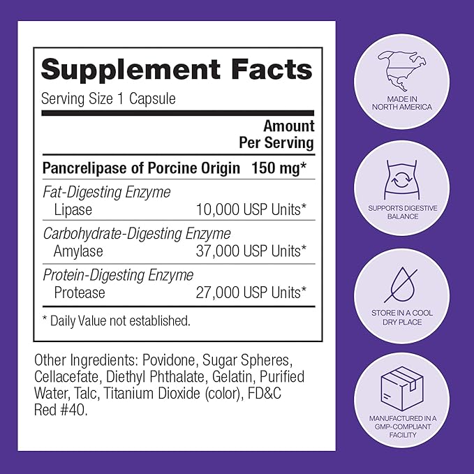 Pancreatic Digestive Enzymes 10000 Lipase USP Units – High-Potency Pancreatic Digestive Enzyme Supplement for Gas Bloating &amp Indigestion Relief– Gut Health &amp Nutrient Absorption– 50 Capsules