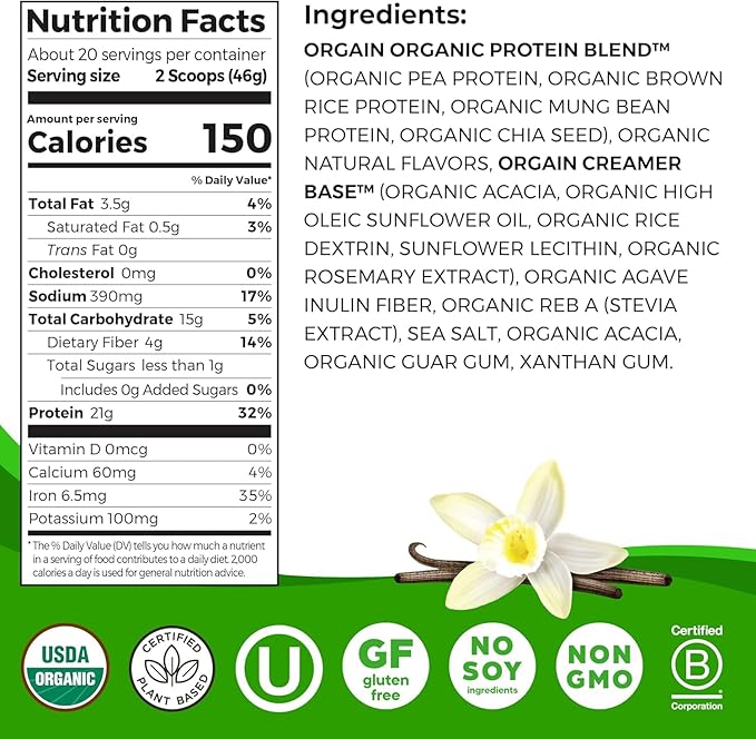 Orgain Creatine Monohydrate Powder 17.64 Oz (100 Servings) &amp Organic Vegan Vanilla Bean Protein Powder 2.03 lb Bundle - Plant-Based Protein and Muscle Support