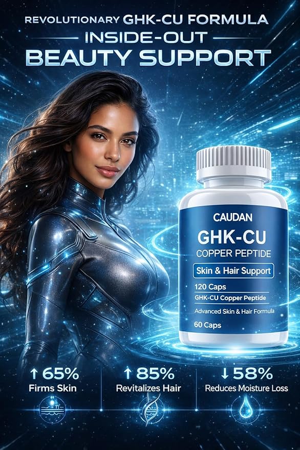 GHK-Cu Copper Peptide Supplement 120mcg Vegan &amp Gluten-Free Delayed-Release Supplement Capsules for Skin &amp Hair - 60 ct