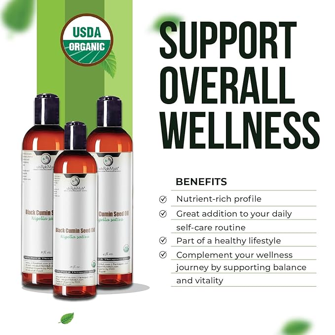 uh*Roh*Muh Premium USDA Organic Black Cumin Seed Oil – Cold-Pressed Nigella Sativa – 3% Thymoquinone (TQ Level) - 100% Pure Black Seed Cumin Oil for Skin Hair and Immune Support (16 Fl Oz)