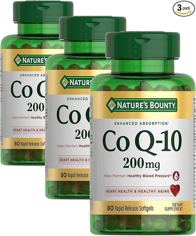 Nature's Bounty CoQ10 Supports Heart Health Dietary Supplement 200mg 80 Rapid Release Softgels (Pack of 3)