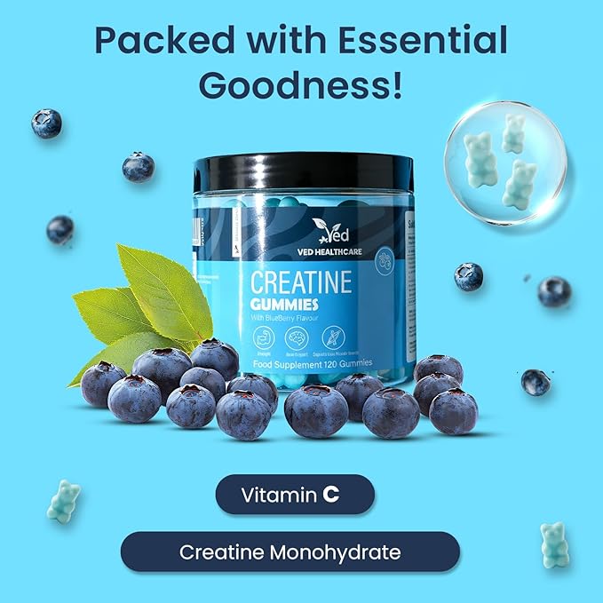 Ved Creatine Gummies 1000 mg – 120 Count Max Strength Muscle Growth &amp Recovery Supplement for Men &amp Women Vegan Creatine Monohydrate with Vitamin C Pre Workout Chewable 2 Months Supply.