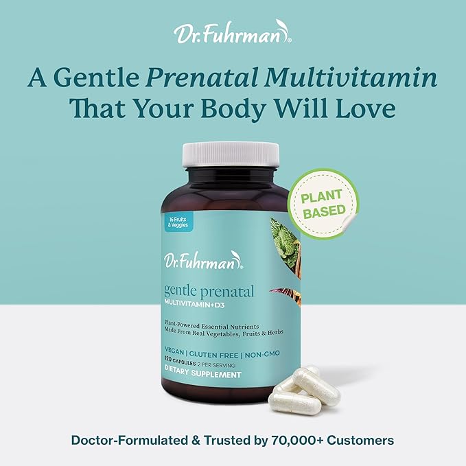 Dr Fuhrman Prenatal Vitamins For Women | Doctor-Formulated Prenatal Vitamins | Natural Folate B12 Choline &amp Iodine for Pregnancy Support Brain &amp Immune Health | No Synthetic Folic Acid | 12