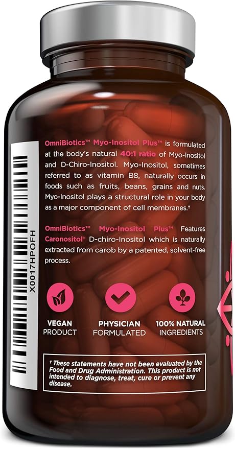 OmniBiotics Myo-Inositol &amp D-Chiro Inositol Supplement with 40:1 Ratio for Hormone Balance for Women - Women Supplement to Support Reproductive Health &amp Ovarian Function. Non-GMO - 120 Vegan C