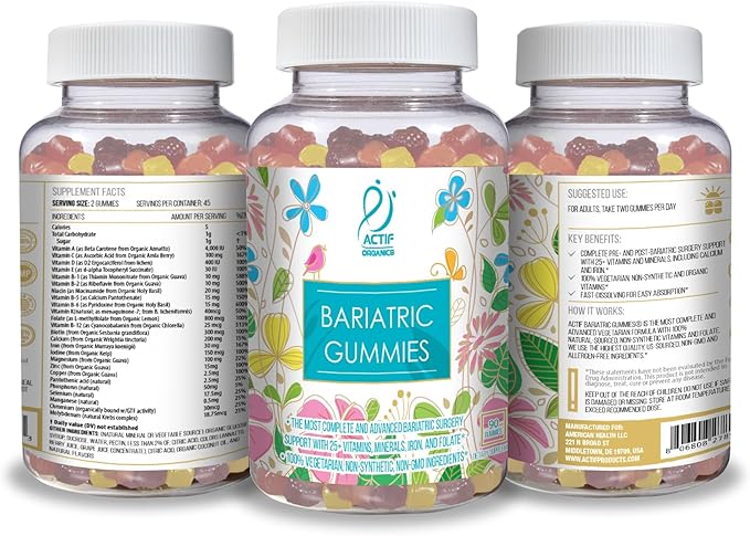 ACTIF Organic Bariatric Gummies with 25+ Organic Vitamins and Minerals for Bariatric Surgery Advanced Formula - 90 Count