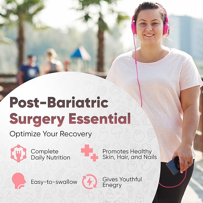 Bariatric Multivitamin with Iron – Post Bariatric Surgery – Gastric Bypass &amp Sleeve Support – for Women &amp Men – Easy to Swallow – B12 B6 &amp 42 Superfoods –Gluten-Free- 120 Caps 2-Month Sup