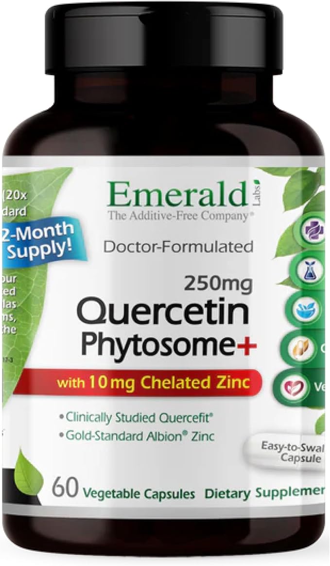 EMERALD LABS Quercetin Phytosome Plus - Vegan Antioxidant &amp Immune Support Supplement - Contains Quercetin &amp Zinc - 60 Vegetable Capsules (60-Day Supply)