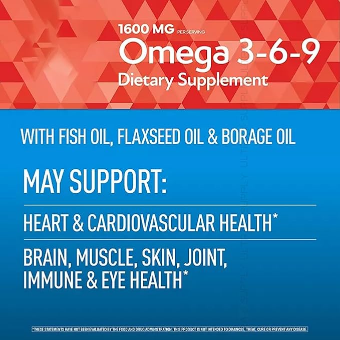 Omega 3-6-9 Dietary Supplement (325 ct.) - Promote Visual Function and Eye Health - Support Heart Cardiovascular Health Healthy Skin Hair and Overall Health (Omega 3-6-9)