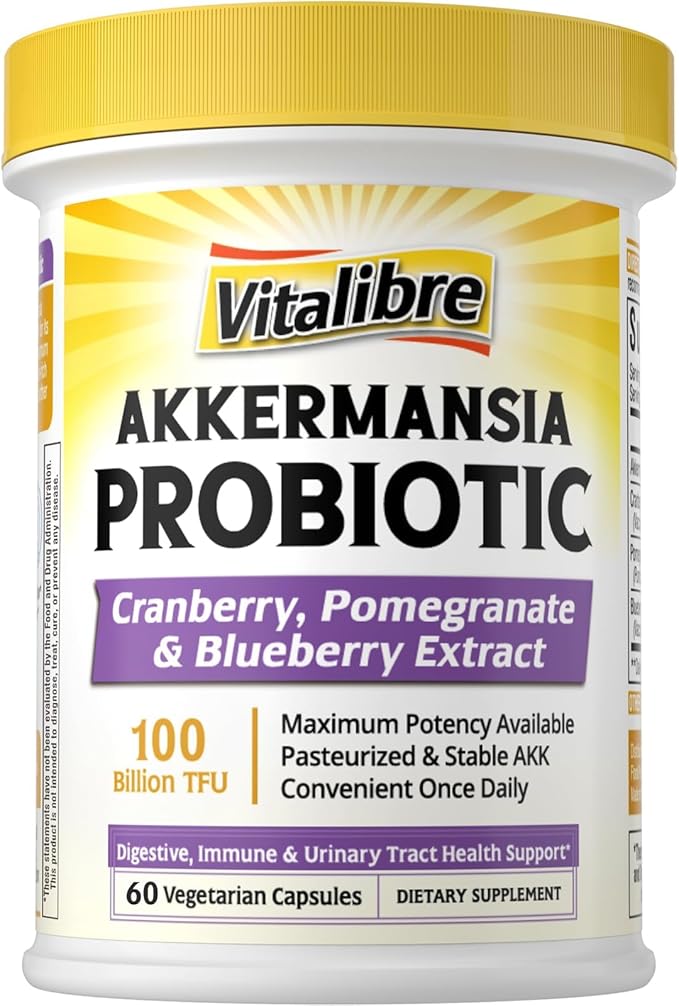 Akkermansia Probiotics 100 Billion TFU Pasteurized Akkermansia Muciniphila w/Cranberry Blueberry &amp Pomegranate Digestive &amp Immune Health Leaky Gut GLP-1 Supplement 60 Vegan Capsules