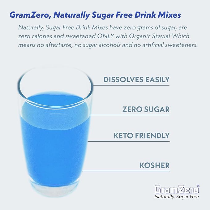GramZero All Natural Blue Raspberry Zero Calorie Sugar Free Drink Mix Great For Nutrition Club Loaded Tea Stevia Sweetened