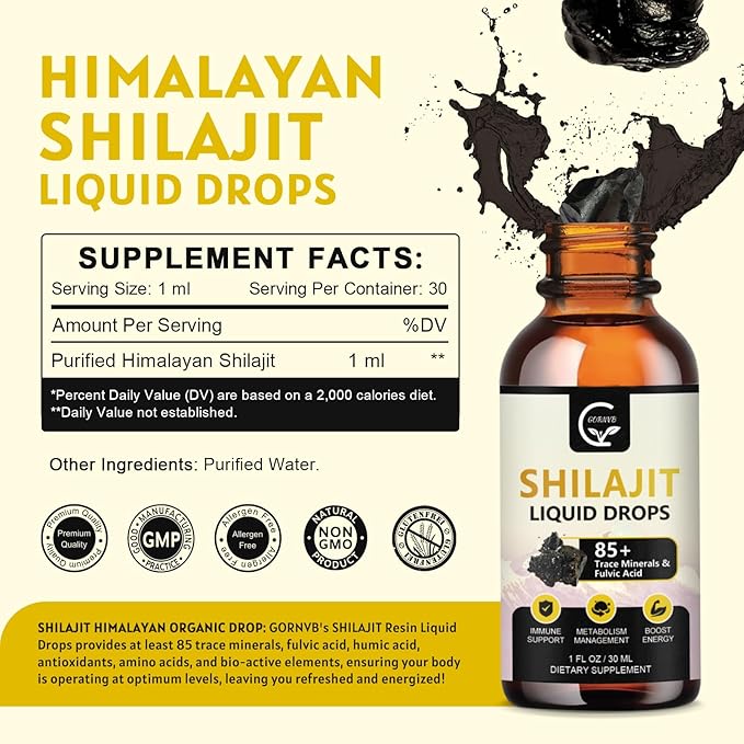 (2-Pack) High Potency Shilajit Pure Himalayan Organic Liquid Supplement Shilajit Resin Drop for Men &amp Women Max Potency 85+ Clean Trace Minerals &amp Fulvic Acid for Energy Metabolism &amp Im