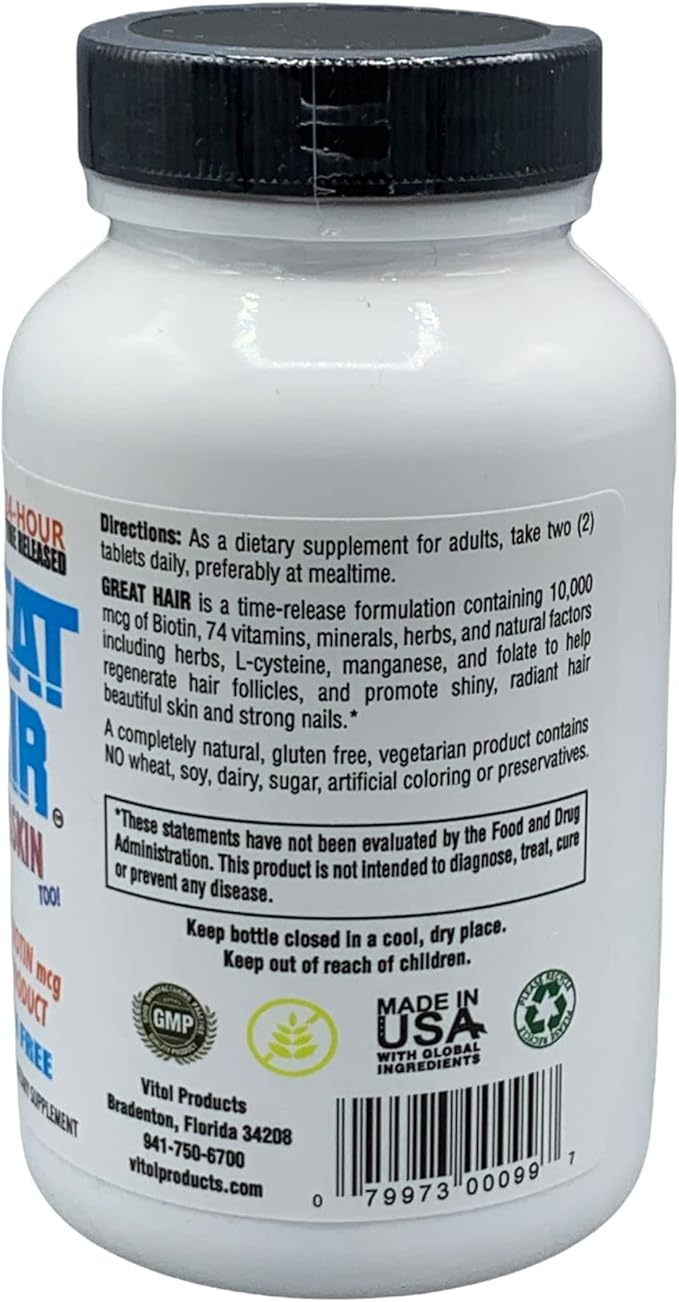 Vitol Great Hair Time Released 10000 mcg Biotin 120 Tablets