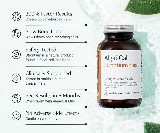 AlgaeCal - Strontium Boost Natural Strontium Supplement for Bone Density Increase Strontium Citrate 680 mg Easy to Swallow for Bone Health &amp Bone Strength Gluten-Free - Veggie Caps 3 Month Su