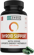 ZHOU Thyroid Support - Thyroid Supplement for Women &amp Men with Zinc Iodine &amp Selenium Cellular Energy Thyroid Complex with Ashwagandha Kelp - 60 Veggie Capsules (Pack of 1)
