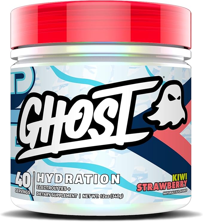 GHOST Hydration Kiwi Strawberry 40 Serv Electrolyte Powder - Drink Mix Supplement with Magnesium Potassium Calcium Vitamin C &amp Taurine for Energy &amp Endurance - Vegan Free of Soy Sugar