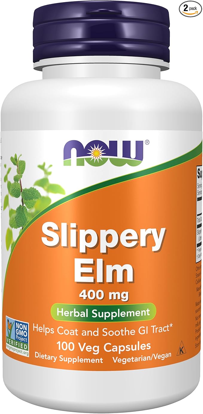 Now Foods Slippery Elm 400mg Capsules 100-Count (Pack of 2)