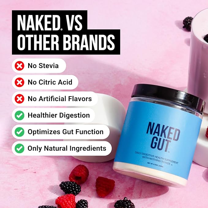 NAKED Gut - Daily Gut Health Supplement - Natural Gut Health Powder for Gut Cleanse Digestive Support GMO-Free Soy-Free Gluten-Free Vegan and Hypoallergenic 40 Servings (Pack of 2)