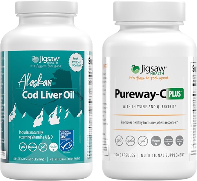 Jigsaw Health Bundle | Alaskan Cod Liver Oil 180 Softgels and Pureway-C Plus 120 Capsules