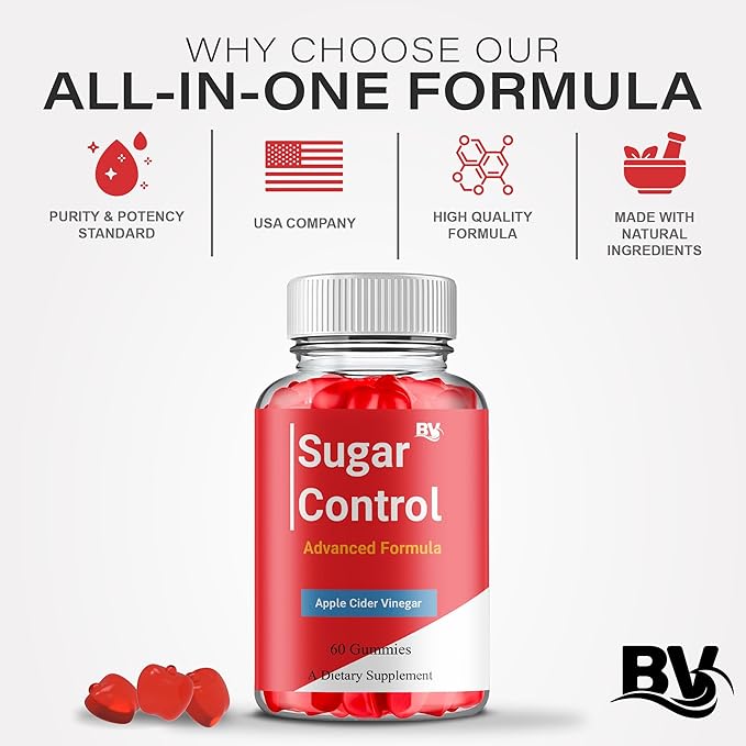 BLUE VIBE Sugar Control Keto Gummies Sugar Control Advanced Natural Keto Support Formula Gummies SugarControl Keto Apple Cider Vinegar &amp Overall Health Support Supplement (1 Pack - 60 Gummies)