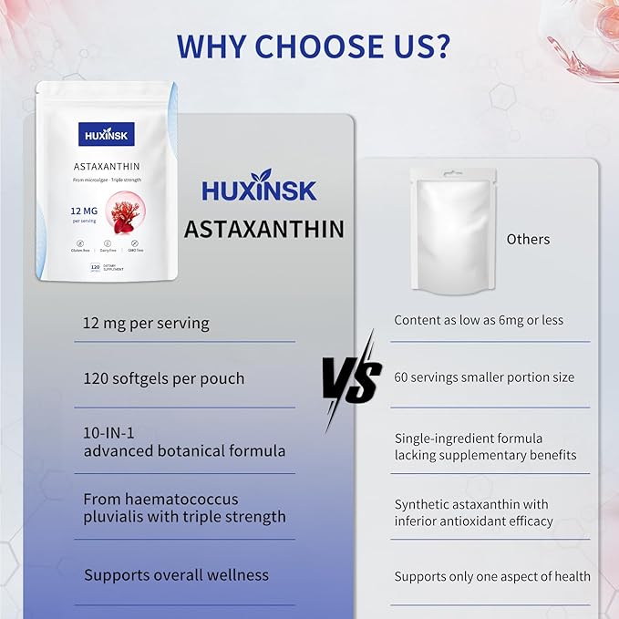 Astaxanthin 12mg Supplements 120 Softgel Max Strength Astaxanthin Antioxidant Supplements Form Fresh Microalgae 4 Month Supply Supports Eye Skin Joint Brain Heart &amp Immune System Health2
