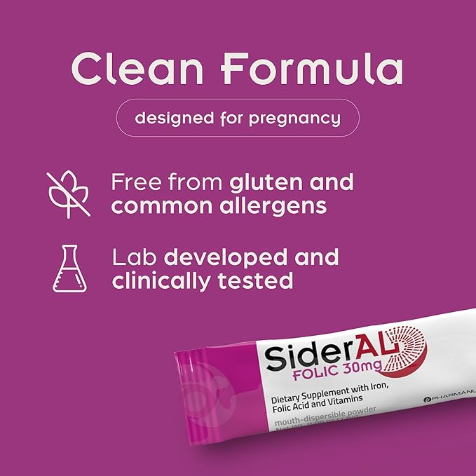 SiderAL Prenatal Vitamins for Women | Clinically Proven Iron Supplement for Women with Folic Acid Vitamin C D B6 &amp B12 | Trusted Multivitamin for Pregnancy &amp Energy Support | 30 Powder Sti