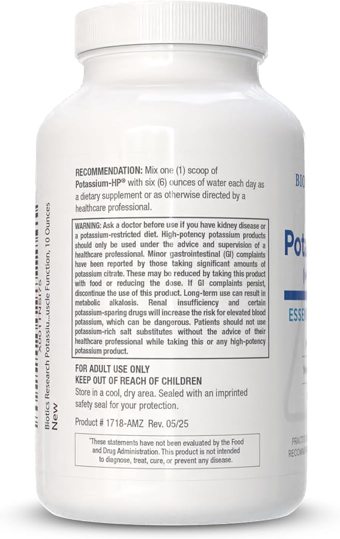 Biotics Research Potassium HP Potassium with Magnesium Powdered Formula Electrolyte Supports Cardiovascular Renal and Bone Health Essential Mineral for Vascular and Muscle Function 10 Ounces